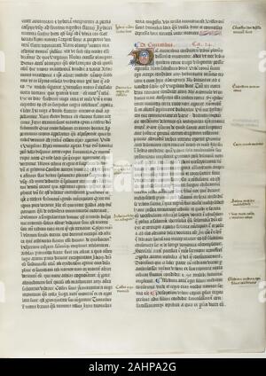 Burchard du Mont Sion (auteur). Sept Folio de Burchard de Sion est De locis ac mirabilibus mundi, ou une enseigne la géographie. 1450-1470. La France. Folio d'un manuscrit partiel avec des lettres ornées et autres décorations à la détrempe et feuille d'or, et avec des inscriptions en latin en noir et l'encre brune, a jugé à la lumière l'encre brune, sur vélin Banque D'Images