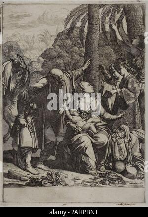 Jean Le Clerc. Repos pendant la fuite en Égypte. 1620-1630. La France. Gravure sur bois sur papier crème Banque D'Images