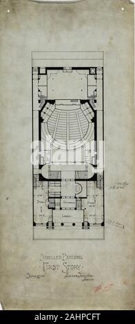 Adler et Sullivan, architectes (architecte). Les plans de bâtiment de Schiller, Chicago, Illinois, Plan. 1890-1895. Chicago. Encre sur lin Banque D'Images