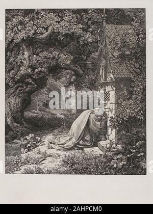 Johann Wilhelm Schirmer. La nonne priant. 1829. L'Allemagne. Gravure sur chine blanc cassé et vélin chamois Banque D'Images