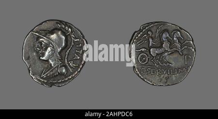 Ancienne cité romaine. Denier (pièce de monnaie) représentant la déesse Minerve. 100 AV. L'Empire romain. Silver Banque D'Images