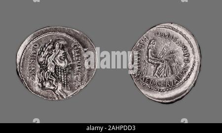 Ancienne cité romaine. Denier (pièce de monnaie) représentant le dieu Quirinus. BC 60. Rome. Silver Banque D'Images