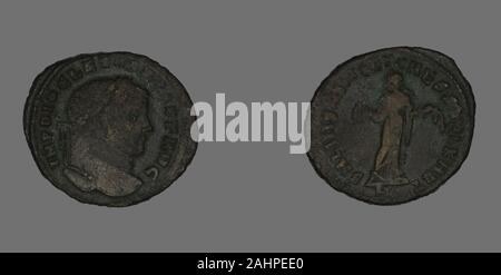 Ancienne cité romaine. Follis (Coin) représentant un empereur romain. AD 298-299 AD. L'Empire romain. Le Bronze Banque D'Images