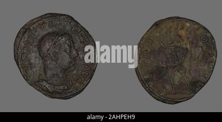 Ancienne cité romaine. Sesterce (Coin) représentant l'Empereur Severus Alexander. 233 AD. L'Empire romain. Le Bronze Banque D'Images