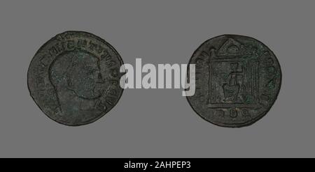 Ancienne cité romaine. Follis (Coin) représentant l'empereur Maxence. 308-310 AD AD. L'Empire romain. Le Bronze Banque D'Images