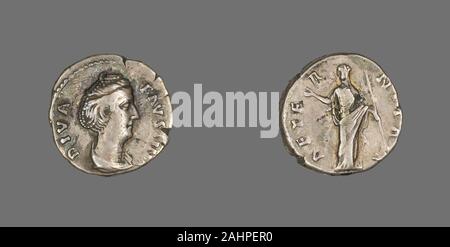 Ancienne cité romaine. Denier (pièce de monnaie) représentant l'Impératrice Faustine l'Aîné. 141-476 AD AD. L'Empire romain. Silver Banque D'Images