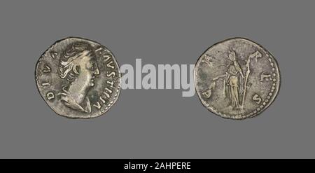 Ancienne cité romaine. Denier (pièce de monnaie) représentant l'Impératrice Faustine. 141 AD. L'Empire romain. Silver Banque D'Images