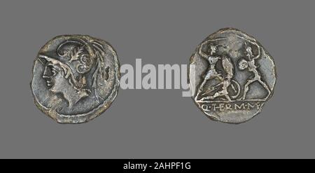 Ancienne cité romaine. Denier (pièce de monnaie) représentant le dieu Mars. 103 BC. L'Italie. Silver Banque D'Images