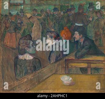 Henri de Toulouse-Lautrec. Moulin de la galette. 1889. La France. Huile sur toile avec ce tableau de la salle de danse connue sous le nom de Moulin de la Galette, Henri de Toulouse-Lautrec a établi sa réputation comme le peintre-chroniqueur de la teinturerie de Montmartre. Dans cette image, la barrière en bois Lautrec employées comme un fossé entre les métaphorique d'action frénétique de la salle de danse, considérée comme un flou dans l'arrière-plan, et le silence de l'ennui et l'attente des femmes (accompagné d'un mâle) à l'avant-plan. Il a utilisé l'essence de térébenthine pour diluer sa peinture et l'appliquer dans les laver Banque D'Images