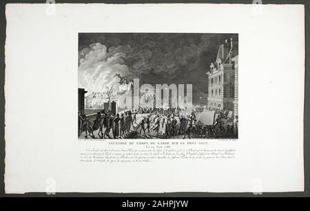 Claude Niquet (graveur). Incendie dans le poste de garde sur le Pont Neuf. 1798-1804. La France. Gravure sur papier vélin ivoire Banque D'Images