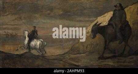 Honoré-Victorin Daumier. Don Quichotte et les moulins à vent. 1845-1855. La France. Huile sur panneau Banque D'Images