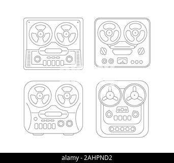 Gray Line art images isolé sur fond blanc Magnétophones rétro illustration vectorielle. Quatre éléments de conception unique. Illustration de Vecteur