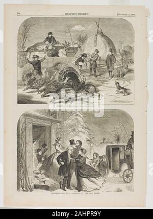 Winslow Homer. Jour de Thanksgiving-voies et moyens et de Grâces-arrivée à la vieille maison. 1858. United States. Gravures sur papier Banque D'Images