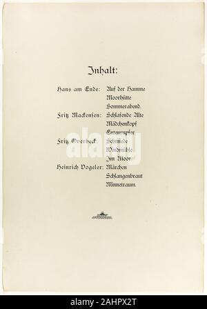 Johann Heinrich Vogeler. Portefeuille, page de titre et colophon pour Vom Weyerberg. 1895. L'Allemagne. Couverture de portefeuille en tissu, page de titre avec gravure sur vélin crème (par Vogeler) et la police de la page colophon avec typo Banque D'Images