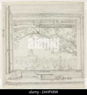 Achille Etna Michallon. Vue de la Villa Medici et sta Trinità dei Monti de Ingres's Studio au Pavillon San Gaetano, Rome. 1819. La France. Graphite sur papier vergé ivoire un élève de Jacques-Louis David et du peintre paysagiste Pierre-Henri de Valenciennes, Michallon wasthe premier à avoir reçu le Prix de Rome de paysage historique en 1817. Il a étudié à l'Académie de France à Rome entre 1818 et 1821 ; cette vue d'Ingres célèbre studio sports une nature morte de l'artiste est le rasage, brosse, et fort du peintre. Banque D'Images