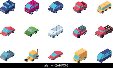 Voitures isométrique icon set design, véhicule de transport routier trafic vitesse de roue de transport et voyage thème Vector illustration Illustration de Vecteur