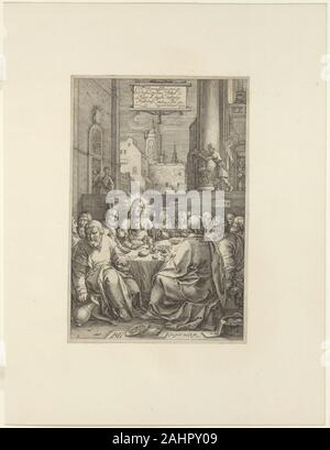 Hendrick Goltzius. La dernière Cène, une plaque de la Passion du Christ. 1598. Aux Pays-Bas. Gravure en noir sur papier vergé crème Banque D'Images