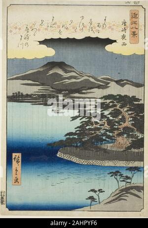 Utagawa Hiroshige. Nuit Pluie Karasaki (Karasaki yau), de la série Huit vues d'OMI (OMI hakkei no uchi). 1857. Le Japon. Estampe oban couleur ; Banque D'Images