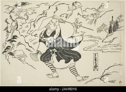 Okumura Masanobu. Rensho arrivant à Mt. Koya (Rensho Koya-iri), de la série célèbre des scènes de théâtre japonais Yamato (irotake). 1700-1711. Le Japon. Gravure sur bois, Oban, sumizuri-e Banque D'Images