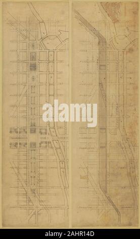 L'architecte Daniel Burnham (Hudson). 78 la plaque (2 Dessins) du Plan de Chicago, 1909 endroit suggéré et de l'arrangement des stations ferroviaires de voyageurs à l'ouest de la rivière. Système de métro 1. Plan du niveau de la rue. 2. Plan ci-dessous du niveau de la rue. 1909. Chicago. Encre sur papier calque Banque D'Images