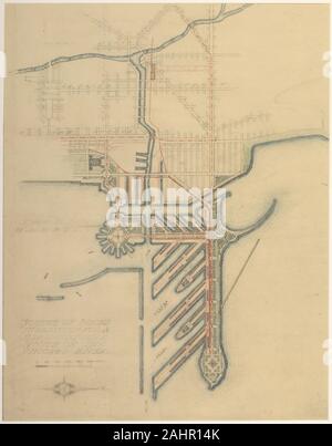 L'architecte Daniel Burnham (Hudson). 71 Plaque du Plan de Chicago, Chicago 1909. Schéma de Docks croquis a suggéré à l'embouchure de la rivière Chicago pour le Package Freight Steamers.. 1909. United States. Graphite et crayon de couleur sur papier Banque D'Images