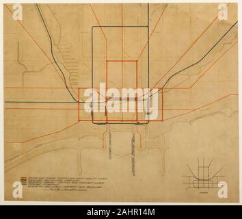 L'architecte Daniel Burnham (Hudson). 75 Plaque du Plan de Chicago, Chicago 1909. Schéma de la ville, montrant le système complet de circuits internes. 1909. Chicago. Encre de couleur sur une carte imprimée Banque D'Images