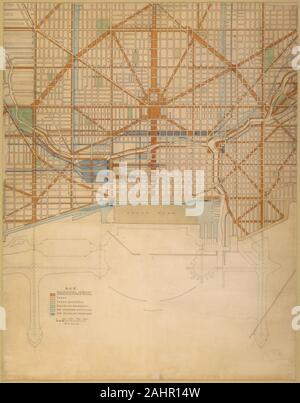 L'architecte Daniel Burnham (Hudson). 111 à partir de la plaque le Plan de Chicago, Chicago 1909. Plan du centre de la ville, montrant le système actuel de la rue et du Boulevard. 1909. Chicago. Encre et aquarelle sur papier Banque D'Images