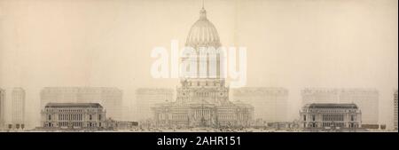 L'architecte Daniel Burnham (Hudson). Le Plan de 131 Plaque de Chicago, Chicago 1909. Montrant l'élévation d'un groupe de bâtiments constituant le centre municipal proposé.. 1909. Chicago. Encre sur papier Banque D'Images