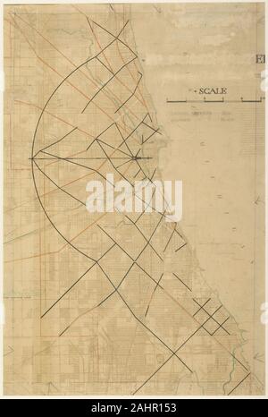 L'architecte Daniel Burnham (Hudson). 91 Plaque du Plan de Chicago, Chicago, artères diagonales proposées. 1909. Chicago. Le noir et l'encre de couleur, graphite et crayon de couleur sur une carte imprimée Banque D'Images