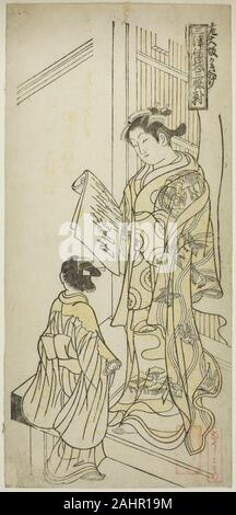 Okumura Masanobu. Les courtisanes dessiné dans le style d'Osaka (Osaka kakiwake), de courtisanes des trois capitales - un ensemble de trois (Sanga no keisei sanpukutsui tsu). 1743-1753. Le Japon. Gravure sur bois en couleur ; feuille de droite triptyque hosoban benizuri-e, Banque D'Images