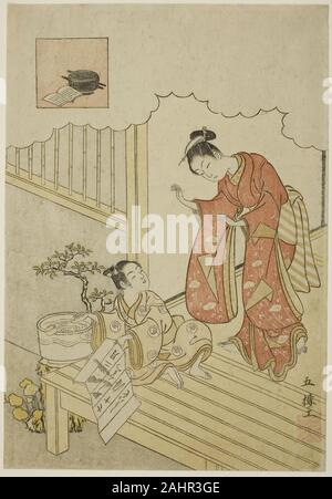 Suzuki Harunobu. Ono no Komachi lave le livre. 1761-1770. Le Japon. Estampe chuban couleur ; Banque D'Images