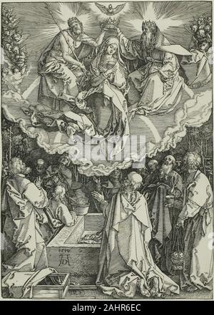 Albrecht Dürer. Assomption et couronnement de la Vierge, de la vie de la Vierge. 1510. L'Allemagne. Gravure en noir sur papier vergé ivoire Banque D'Images