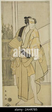 Katsukawa Shun'ei. L'Acteur Ichikawa Monnosuke Hiranoya Tokubei comme II ( ) dans la pièce de Waka Murasaki Edokko Soga ( ), joué au Théâtre Ichimura ( ) dans le Troisième Mois, 1792 ( ). 1787-1797. Le Japon. Gravure sur bois en couleur ; hosoban ; feuille de gauche ( ) triptyque Banque D'Images