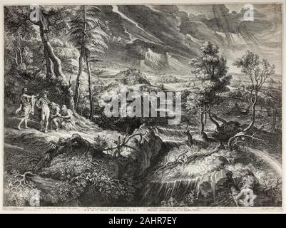 Adamsz). L'épaule. Paysage avec Philémon et Baucis, de grands paysages. 1644-1659. Aux Pays-Bas. Gravure en noir sur papier vergé crème vers la fin de sa vie, Peter Paul Rubens a réalisé une série de six grandes estampes, tous sauf un gravée par Adamsz). L'épaule. Le genre de la peinture de paysages est devenu particulièrement important de Rubens dans sa dernière décennie, lorsqu'il a acheté une propriété de campagne et a pris sa retraite de la vie de la cour et de la ville. Si plus d'artistes représentent généralement Philémon et Baucis, le modeste et couple âgé de la métamorphose d'Ovide, lorsqu'ils reçoivent des Jup Banque D'Images