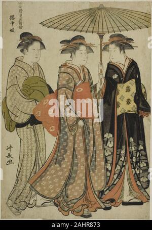 Torii Kiyonaga. Amuseurs de Tachibana (Kitchugi), de la série A Collection of Contemporary beautés du plaisir quarts (Tosei yuri bijin awase). 1776-1786. Le Japon. Estampe oban couleur ; Banque D'Images
