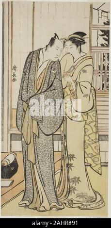 Torii Kiyonaga. L'Acteur Ichikawa Yaozo III avec une geisha, à partir d'une série d'impressions sans titre montrant acteurs dans la vie privée. 1778-1789. Le Japon. Estampe hosoban couleur ; Banque D'Images