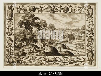 Adriaen Collaert, II. La Parabole du Bon Samaritain, de paysages avec des scènes de l'Ancien et du Nouveau Testament et des scènes de chasse. 1584. La Flandre. Gravure en noir sur papier vergé crème, fixées sur papier vergé crème Banque D'Images