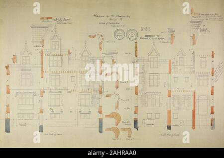 Richard Morris Hunt (architecte). Résidence de William Borden, Chicago, Illinois, les détails de la construction. 1885-1886. Chicago. Aquarelle sur hectographic imprimer, montée sur lin Banque D'Images