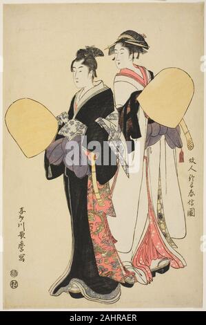 Kitagawa Utamaro. Jeune couple habillés en moines mendiants. 1789-1799. Le Japon. Estampe oban couleur ; Banque D'Images