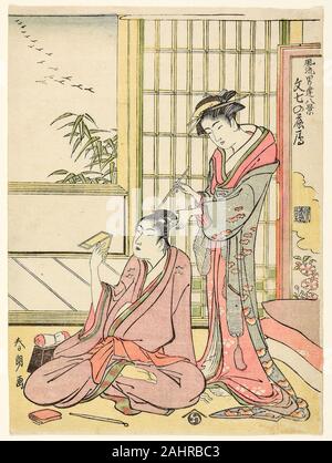 Katsushika Hokusai. En ordre décroissant oies pour Bunshichi Bunshichi rakugan (aucune), de la série Huit vues de Gallants élégant (Furyu otokodate hakkei). 1776-1794. Le Japon. Estampe chuban couleur ; Banque D'Images