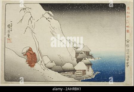 Utagawa Kuniyoshi. Dans la neige sur l'île de Sado à Tsukahara (Sashu setchu Tsukahara), de la série concise biographie illustrée du Grand Prêtre [] Nichiren (Koso rendez ichidai ryakuzu). 1825-1840. Le Japon. Estampe oban couleur ; Banque D'Images