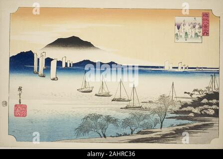 Utagawa Hiroshige. Retour à voiles Yabase Yabase kihan (pas), de la série Huit vues d'OMI (OMI hakkei no uchi). 1829-1839. Le Japon. Estampe oban couleur ; Banque D'Images