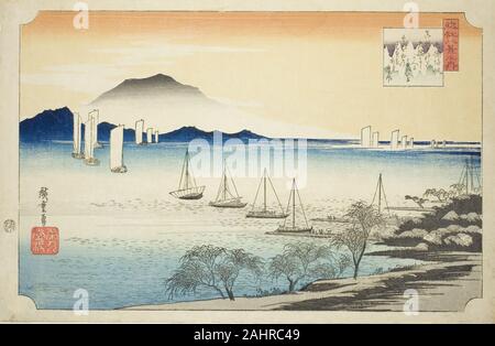 Utagawa Hiroshige. Retour à voiles Yabase Yabase kihan (pas), de la série Huit vues d'OMI (OMI hakkei no uchi). 1829-1839. Le Japon. Estampe oban couleur ; Banque D'Images