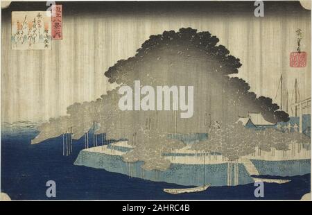 Utagawa Hiroshige. Nuit Pluie Karasaki (Karasaki pas yau), de la série Huit vues d'OMI (OMI hakkei no uchi). 1829-1839. Le Japon. Estampe oban couleur ; Banque D'Images