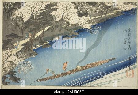 Utagawa Hiroshige. Les fleurs de cerisier en pleine floraison à Arashiyama manka (Arashiyama), de la série Lieux célèbres à Kyoto (Kyoto meisho no uchi). 1829-1839. Le Japon. Estampe oban couleur ; Banque D'Images