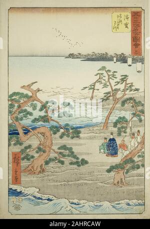 Utagawa Hiroshige. Le célèbre Hamamatsu Hamamatsu (pins murmurant, zazanza meisho no matsu), no. 30 de la série de sites célèbres de la cinquante-trois Stations (Gojusan tsugi meisho zue), également connu sous le nom de Tokaido verticale. 1855. Le Japon. Estampe oban couleur ; Banque D'Images