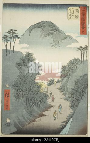 Utagawa Hiroshige. Okabe route couverte de lierre étroit au Mont Utsu (Okabe, Utsu no yama no hosomichi tsuta), no. 22 de la série de sites célèbres de la cinquante-trois Stations (Gojusan tsugi meisho zue), également connu sous le nom de Tokaido verticale. 1855. Le Japon. Estampe oban couleur ; Banque D'Images