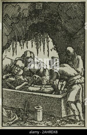 Albrecht,. La mise au tombeau, de la chute et de la rédemption de l'homme. 1510-1518. L'Allemagne. Gravure en noir sur papier vergé ivoire, Albrecht, connu comme l'un des petits maîtres (en allemand, Kleinmeister) avec Carl Gustav Carus et les frères Barthel et Sebald Beham, a excellé à créer s'imprime sur une petite échelle, qu'en taille-douce ou de secours. Cette gravure sur bois fait partie d'une série intitulée l'automne et de rédemption de l'homme contraste entre l'expulsion d'Adam et Eve du Paradis avec le Christ de la Passion. Les connaisseurs auraient perçu ces minuscules imprime comme un cycle entier et o Banque D'Images