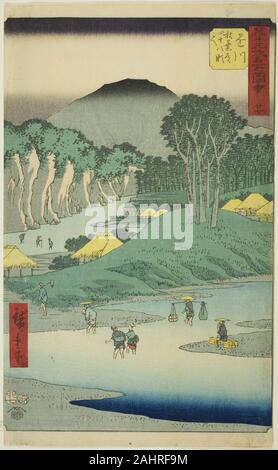 Utagawa Hiroshige. Kakegawa traversant la quarante-huit rapides sur la route (Kakegawa, Akiba Akiba michi shijuhachi segoe), no. 27 de la série de sites célèbres de la cinquante-trois Stations (Gojusan tsugi meisho zue), également connu sous le nom de Tokaido verticale. 1855. Le Japon. Estampe oban couleur ; Banque D'Images