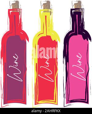 3 bouteilles de vin dessin vectoriel Illustration de Vecteur